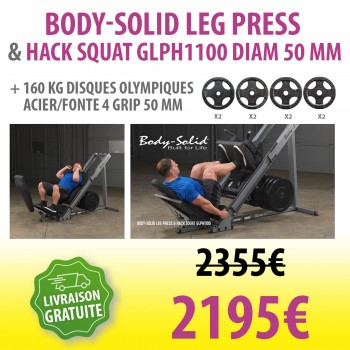 BODY-SOLID LEG PRESS & HACK SQUAT GLPH1100 + 160 KG DISQUES OLYMPIQUES 4 GRIP 50 MM